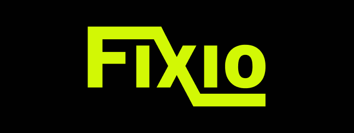 Fixio logo mustalla taustalla